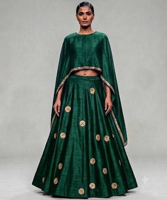Green Embroidered Dupion Silk Lehenga Set 1