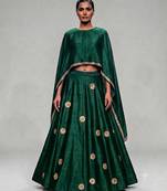 Green Embroidered Dupion Silk Lehenga Set