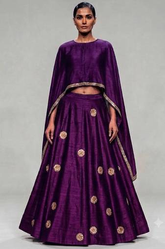 Purple Embroidered Dupion Silk Lehenga Set