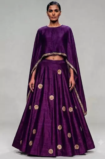 Purple Embroidered Dupion Silk Lehenga Set