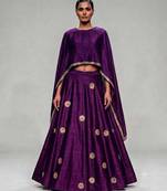 Purple Embroidered Dupion Silk Lehenga Set