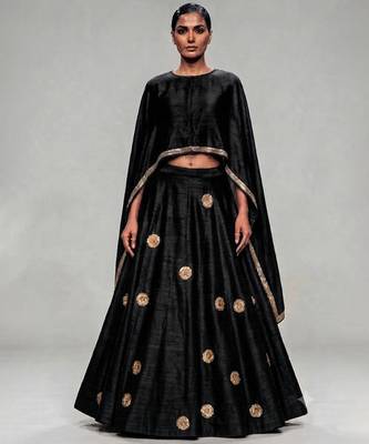 Black Embroidered Dupion Silk Lehenga Set 1