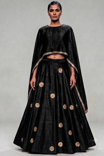 Black Embroidered Dupion Silk Lehenga Set