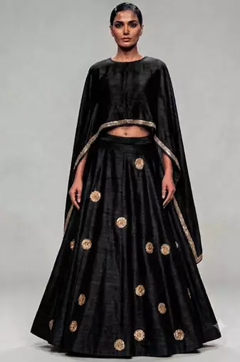 Black Embroidered Dupion Silk Lehenga Set