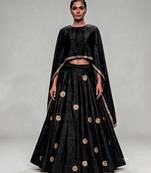 Black Embroidered Dupion Silk Lehenga Set