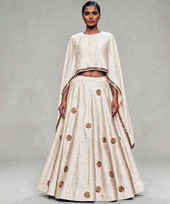 White Embroidered Dupion Silk Lehenga Set 1