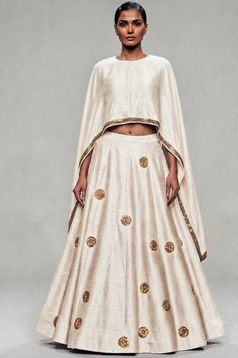 White Embroidered Dupion Silk Lehenga Set