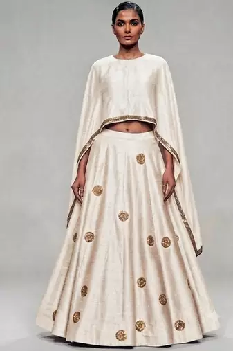 White Embroidered Dupion Silk Lehenga Set