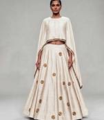 White Embroidered Dupion Silk Lehenga Set