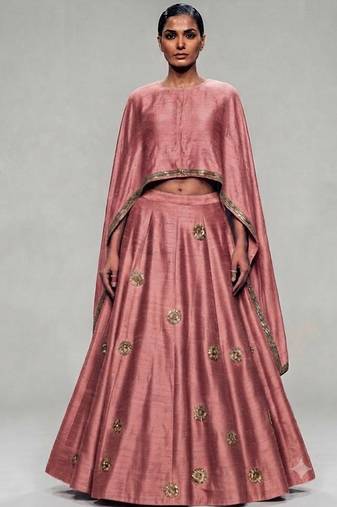 Dusty Pink Embroidered Dupion Silk Lehenga Set