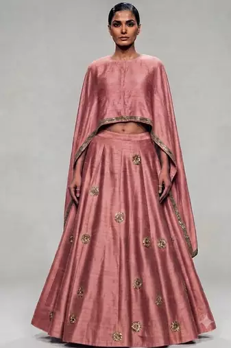 Dusty Pink Embroidered Dupion Silk Lehenga Set
