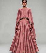 Dusty Pink Embroidered Dupion Silk Lehenga Set