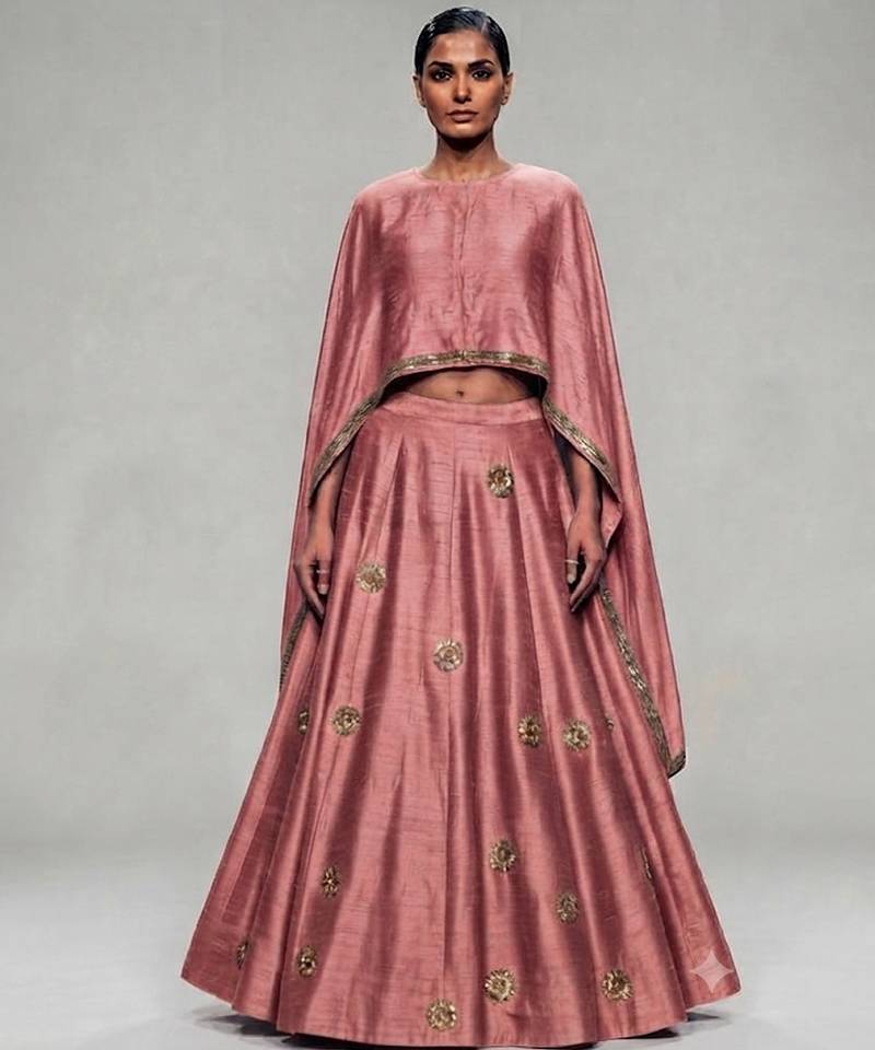 Dusty Pink Embroidered Dupion Silk Lehenga Set