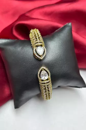 Gold Teardrop CZ Open Cuff Bracelet, Bridal Wedding Bangle, Adjustable Party Jewelry