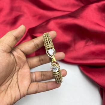 Gold Teardrop CZ Open Cuff Bracelet, Bridal Wedding Bangle, Adjustable Party Jewelry 3