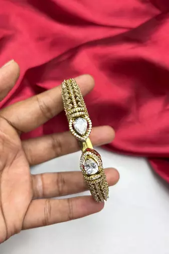 Gold Teardrop CZ Open Cuff Bracelet, Bridal Wedding Bangle, Adjustable Party Jewelry