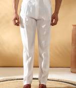Men cotton silk elastic waistband white trouser