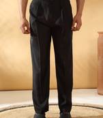 Men cotton silk elastic waistband black trouser