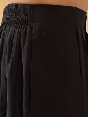 Men cotton silk elastic waistband black trouser 2