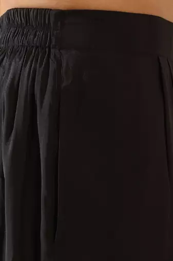 Men cotton silk elastic waistband black trouser