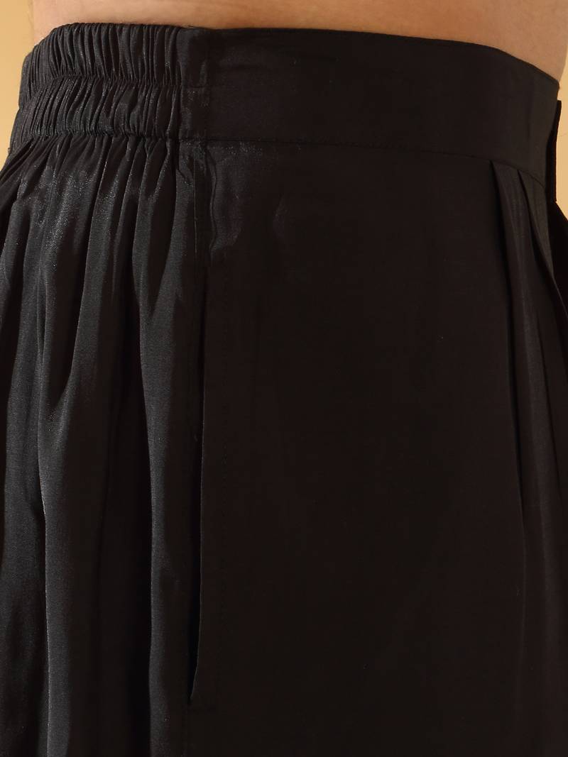 Men cotton silk elastic waistband black trouser