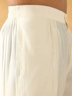 Men cotton silk elastic waistband cream trouser 2