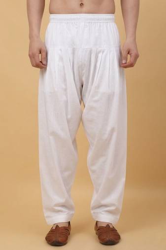 Men cotton elasticated white salwar
