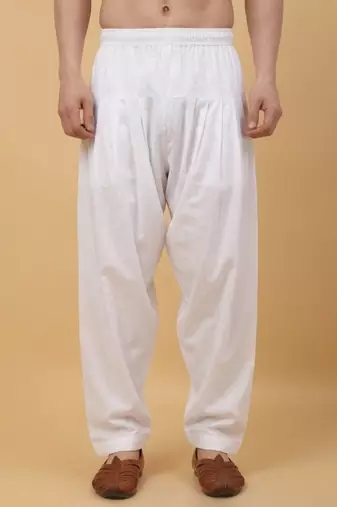 Men cotton elasticated white salwar