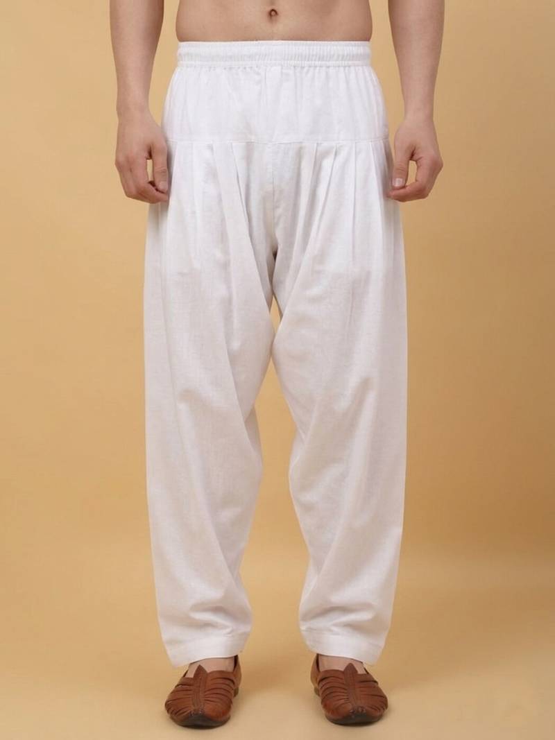 Men cotton elasticated white salwar