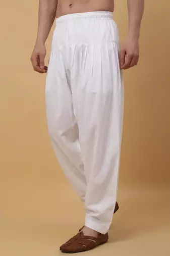 Men cotton elasticated white salwar