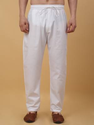 Men's cotton blend white elastic waistband churidar 1