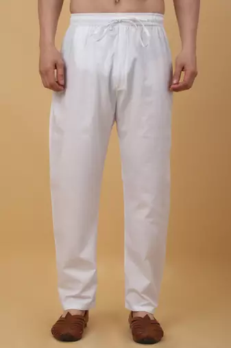 Men's cotton blend white elastic waistband churidar