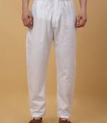 Men's cotton blend white elastic waistband churidar