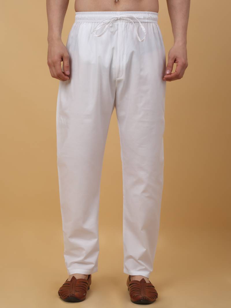 Men's cotton blend white elastic waistband churidar