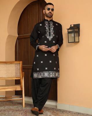 Men cotton elasticated black salwar 4