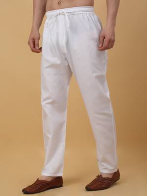 Men's cotton blend white elastic waistband churidar 2