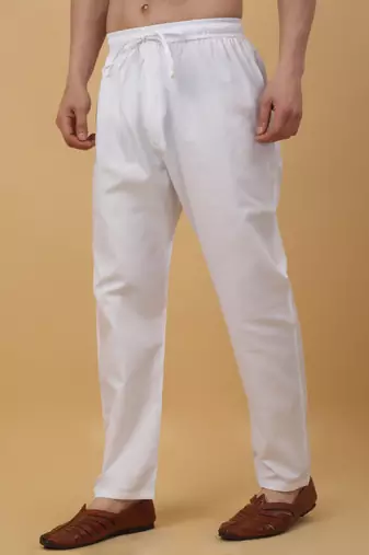 Men's cotton blend white elastic waistband churidar