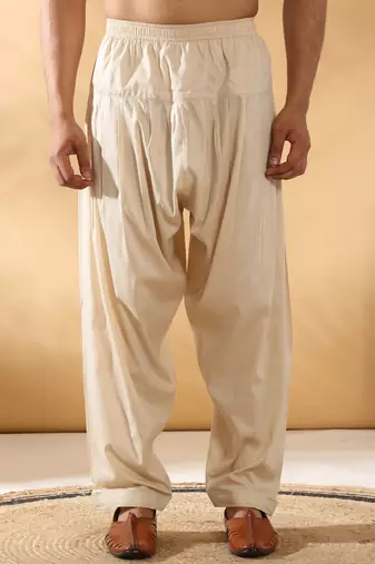 Men cotton elasticated beige salwar