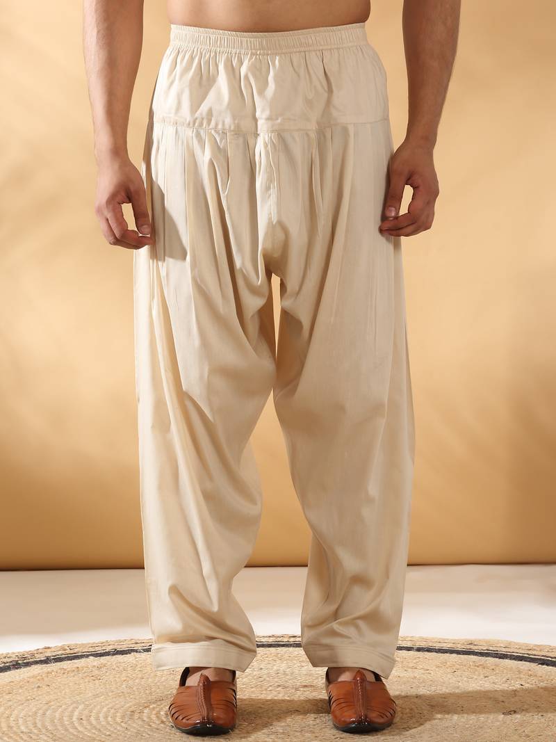 Men cotton elasticated beige salwar