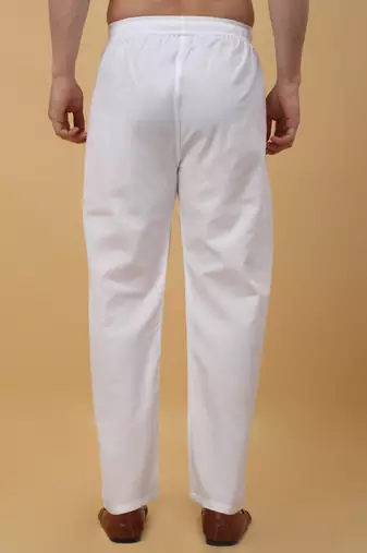 Men's cotton blend white elastic waistband churidar