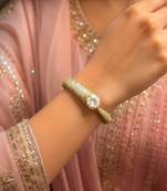 Gold Plated CZ Open Cuff Bracelet, Pavé Solitaire Bridal Bangle, Adjustable Wedding Jewelry