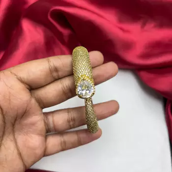 Gold Plated CZ Open Cuff Bracelet, Pavé Solitaire Bridal Bangle, Adjustable Wedding Jewelry 3