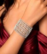Rhodium Plated Wide CZ Cuff Bracelet, Openwork Crystal Statement Jewelry