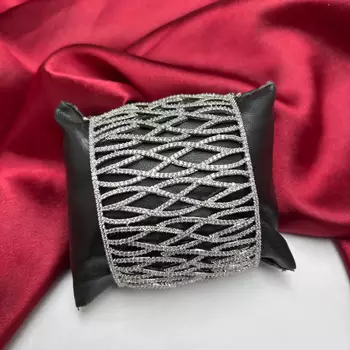 Rhodium Plated Wide CZ Cuff Bracelet, Openwork Crystal Statement Jewelry 2