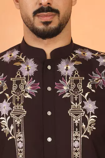 Japanese fabric floral embroidered festive maroon kurta