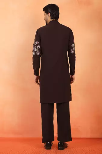 Japanese fabric floral embroidered festive maroon kurta
