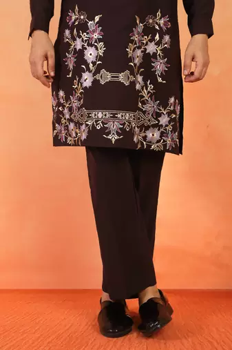 Japanese fabric floral embroidered festive maroon kurta