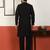 Men embroidered thread work embellished yoke design long black kurta