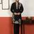 Men embroidered thread work embellished yoke design long black kurta
