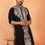 Men embroidered floral thread work japanese fabric black festive kurta
